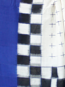 Off White Blue Double Ikat Handwoven Cotton Saree - S031703548