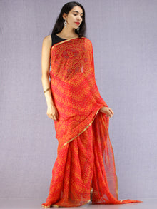 Navy Teal Yellow Hand Block Printed Chiffon Saree with Zari Border - S031704614