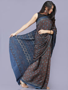 Indigo Black Maroon Ajrakh Hand Block Printed Modal Silk Saree - S031704198