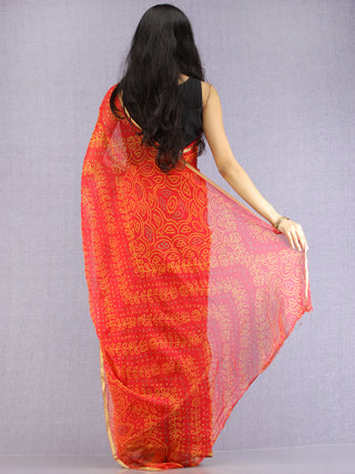Navy Teal Yellow Hand Block Printed Chiffon Saree with Zari Border - S031704614