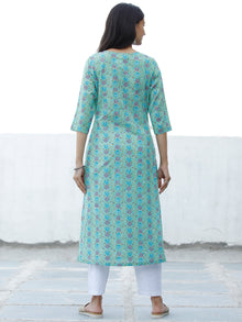 Sea Green Blue Purple Coral Hand Block Printed Cotton Kurta - K185F1896