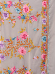 Grey Aari Embroidered Georgette Saree From Kashmir - S031704662
