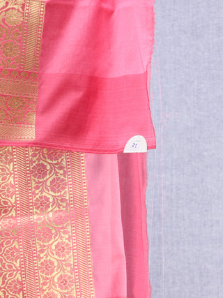 Banarasee Semi Silk Saree With Zari Border - Off White Pink & Gold  - S031704346