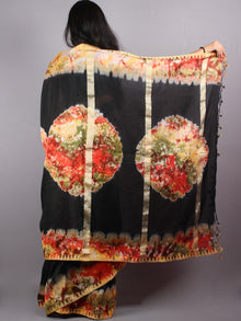 Black Red Marvel Hand Shibori Dyed in Natural Colors Chanderi Saree with Geecha Border - S03170139