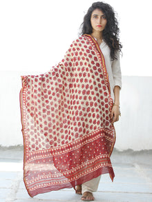 Ivory Cherry Red Chanderi Hand Block Printed Dupatta - D04170575
