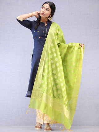 Banarasi Chanderi Dupatta With Resham Work - Light Green & Gold - D04170829
