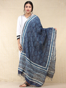 Indigo White Chanderi Hand Block Printed Dupatta - D04170726
