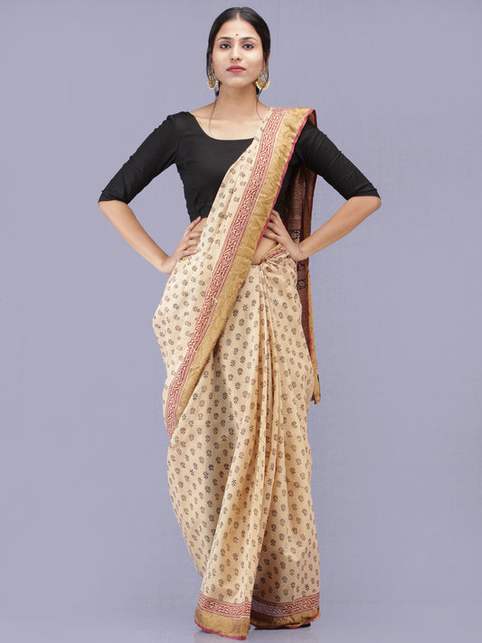 Ivory Black Bagh Printed Maheshwari Cotton Saree - S031704211