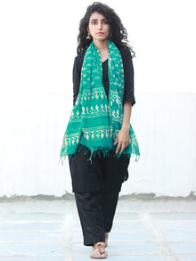 Green Ivory Chanderi Hand Block Printed Dupatta - D04170488