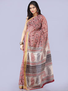 White Red Black Printed Maheshwari Cotton Saree - S031704271