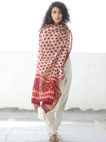 Ivory Cherry Red Chanderi Hand Block Printed Dupatta - D04170575