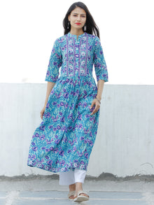 Light Green Lilac Indigo Hand Block Printed Cotton Kurta - K194F1897
