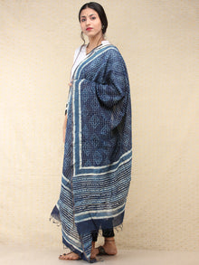 Indigo White Chanderi Hand Block Printed Dupatta - D04170726
