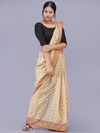 Ivory Black Bagh Printed Maheshwari Cotton Saree - S031704211