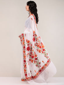 White Aari Embroidered Georgette Saree From Kashmir - S031704663