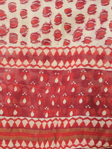 Ivory Cherry Red Chanderi Hand Block Printed Dupatta - D04170575
