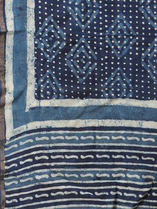 Indigo White Chanderi Hand Block Printed Dupatta - D04170726