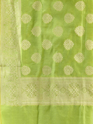 Banarasi Chanderi Dupatta With Resham Work - Light Green & Gold - D04170829