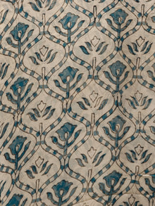 Ivory Teal Blue Black Hand Block Printed Chiffon Saree with Zari Border - S031703272