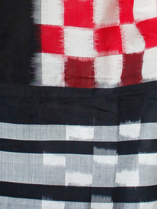 Red Black Grey White Double Ikat Handwoven Mercerised Cotton Saree - S031703549