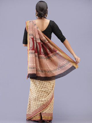 Ivory Black Bagh Printed Maheshwari Cotton Saree - S031704211