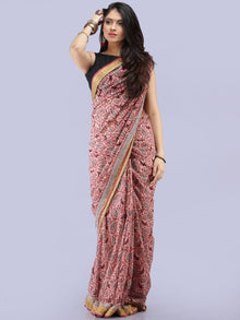 White Red Black Printed Maheshwari Cotton Saree - S031704271