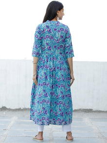 Light Green Lilac Indigo Hand Block Printed Cotton Kurta - K194F1897