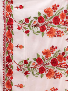 White Aari Embroidered Georgette Saree From Kashmir - S031704663