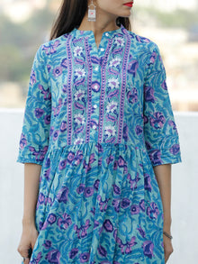 Light Green Lilac Indigo Hand Block Printed Cotton Kurta - K194F1897