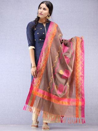 Banarasi Chanderi Dupatta With Resham Work - Light Brown Pink & Gold - D04170831