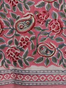 Ivory Green Pink Hand Block Printed Cotton Suit-Salwar Fabric With Chiffon Dupatta (Set of 3) - S16281317