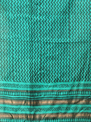 Green Black Chanderi Hand Block Printed Dupatta - D04170727