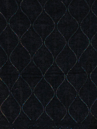 Black Jamavari Aari & Sequence Embroidered Pure Wool Kashmiri Stole - S200545