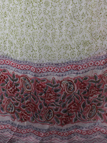 Ivory Green Pink Hand Block Printed Cotton Suit-Salwar Fabric With Chiffon Dupatta (Set of 3) - S16281317