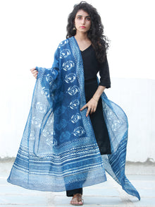 Indigo White Chanderi Hand Block Printed Dupatta - D04170489