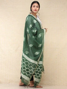 Green White Chanderi Shibori Hand Block Printed Dupatta - D04170728