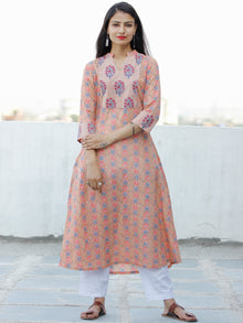 Peach Blue Coral Green Grey Hand Block Printed Cotton Kurta - K183F1894