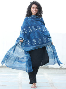 Indigo White Chanderi Hand Block Printed Dupatta - D04170489