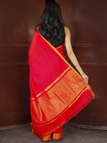 Red Golden Handloom Mangalagiri Cotton Saree With Zari Border - S031703688
