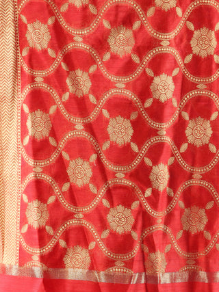 Banarasi Chanderi Dupatta With Zari Work - Red & Gold - D04170832