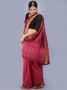Magenta Pink Red Black Bagh Printed Maheshwari Cotton Saree - S031704212