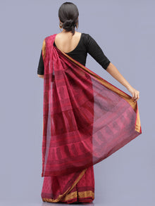 Magenta Pink Red Black Bagh Printed Maheshwari Cotton Saree - S031704212