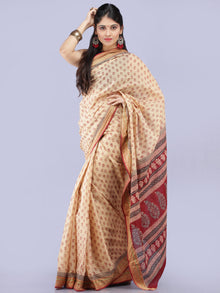 Ivory Red Black Printed Maheshwari Cotton Saree - S031704273
