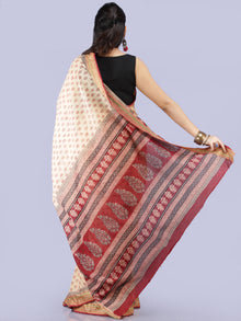 Ivory Red Black Printed Maheshwari Cotton Saree - S031704273
