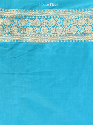 Banarasee Semi Silk Saree With Zari Border - Off White Blue & Gold - S031704350