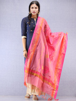 Banarasi Chanderi Dupatta With Resham Work - Pink & Gold - D04170833