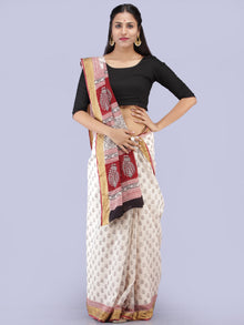 White Red Black Bagh Printed Maheshwari Cotton Saree - S031704274