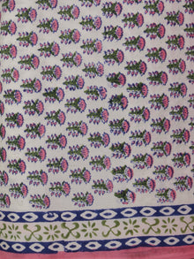 White Green Pink Hand Block Printed Cotton Suit-Salwar Fabric With Chiffon Dupatta (Set of 3) - S16281319