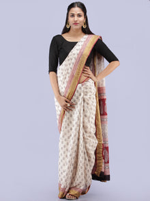 White Red Black Bagh Printed Maheshwari Cotton Saree - S031704274
