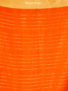 Orange Golden Handwoven Checked Linen Saree With Zari Border - S031703472